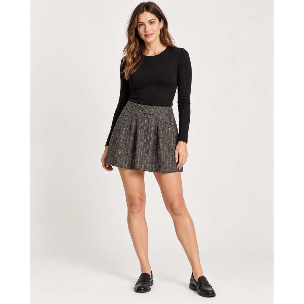 Old Navy Skirt 4 Gray Pinstripe Wool Blend Pleated Mini Vintage 1994 Academia